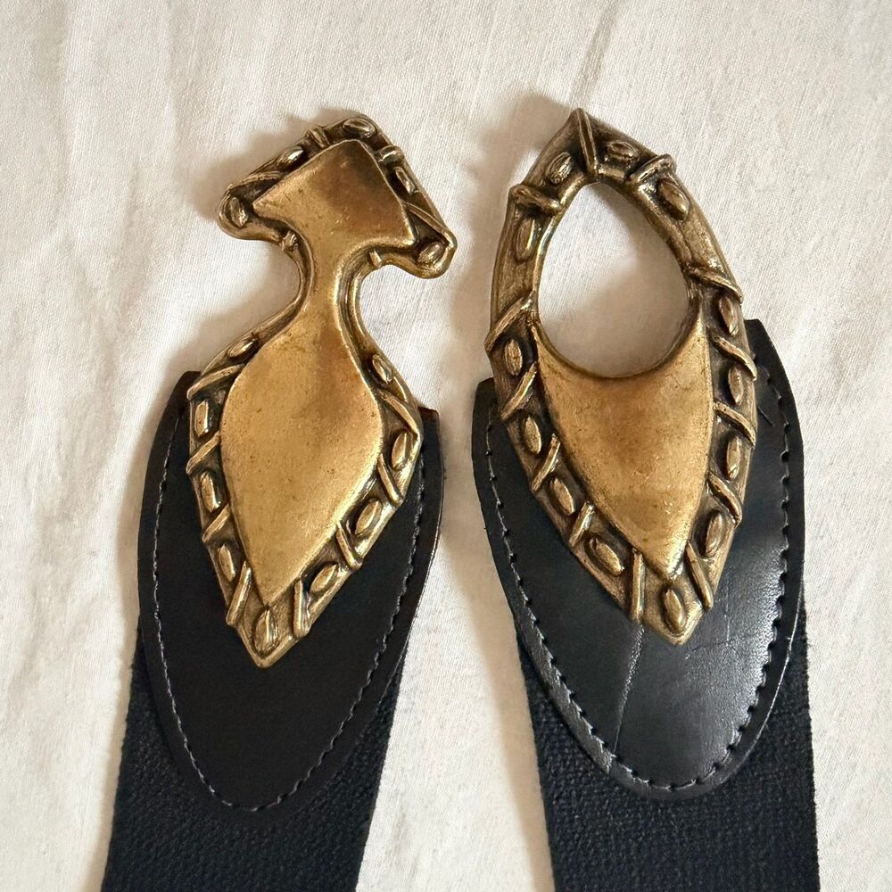 Vtg Omega & Day Lor Stretch Belt Bundle Black Elastic Gold Tone Statement Buckle - Picture 12 of 16